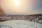 Russian Village in winter. Mountain view of a typical Russian village covered in snow