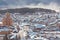 Russian Village in winter. Mountain view of a typical Russian village covered in snow