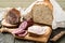 Russian wholegrain wheat bread and homemade meat products