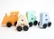 Russian wooden letters train alphabet with locomotive. Light shades colors. Early childhood education, learning to read, preschool