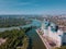 Russioa, Krasnodar cityscape and Kuban river from aerial view. Krasnodar region, Russia