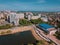 Russioa, Krasnodar cityscape and Kuban river from aerial view. Krasnodar region, Russia