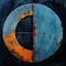 Rust And Blue: A Circular Painting With Dark Blue And Black Tones