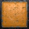 Rust metal with rivets in the shape of a square in the center on black metal background. 3d