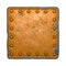 Rust metal with rivets in the shape of a square in the center on white background. 3d