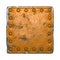 Rust metal with rivets in the shape of a square in the center on white background. 3d