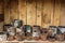 Rusted Aluminum Cans inside Wooden Container