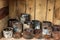 Rusted Aluminum Cans inside Wooden Container, industrial theme