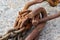 Rusted Hooks And Chains On Cement Ground