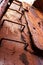 Rusted Ladder On Abandoned Ship With Closed Door Hatch