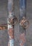 Rusted steel pipes with metal rings