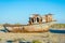 Rusted vessel in the ship cemetery, Uzbekistan