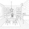 Rustic American Farmhouse Dining Room Vector Outline