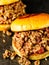 Rustic american sloppy joe burger