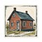 Rustic Americana: Detailed Character Illustration Of An Old House On A Post Stamp