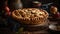 A rustic apple pie with a golden lattice crust and bubbling fruit filling created with Generative AI