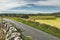 Rustic asphalt road and field nothern ireland