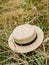 Rustic background. Nature background with straw boater hat and wild nature