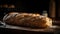 Rustic baguette on wooden table, freshly baked generated by AI