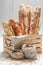 Rustic baguettes for healthy breakfast. Country kitchen or bakery