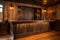 rustic bar with custom wood paneling and copper taps