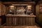 rustic bar with custom wood paneling and copper taps