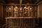 rustic bar with custom wood paneling and copper taps