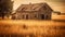 Rustic barn in abandoned farm, weathered roof, surrounded by meadow generated by AI