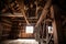 rustic barn with cowboy hat and rope hanging from the ceiling