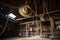 rustic barn with cowboy hat and rope hanging from the ceiling