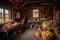 rustic barn filled with bountiful harvest, including apples and pumpkins