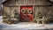 Rustic Barn, House or Shop Decorated for Christmas in a Beautiful Winter Snowy Scene. Generative AI