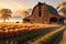 A Rustic Barn Surrounded by Amber Fields: Detailed Texture of Aged Wood, High-Quality 3D Render - Lively Countryside Charm