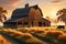 A Rustic Barn Surrounded by Amber Fields: Detailed Texture of Aged Wood, High-Quality 3D Render - Lively Countryside Charm