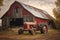 rustic barn with a vintage tractor parked nearby