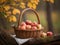 A rustic basket filled with freshly picked apples