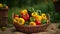 Rustic basket filled with vibrant bell peppers