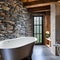 A rustic bathroom with a clawfoot bathtub and stone walls1, Generative AI