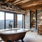 A rustic bathroom with a clawfoot bathtub and stone walls2, Generative AI