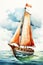 Rustic Beauty: A Vivid Illustration of a Red-Sailed Sailboat on