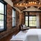 Rustic bedroom with exposed brick and reclaimed wood beams3, Generative AI