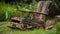 Rustic bench rests under tree in meadow generated by AI