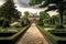 Rustic Bench in Tranquil English Garden: A Close-Up Amid Nature\\\'s Beauty