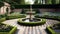 Rustic Bench in Tranquil English Garden: A Close-Up Amid Nature\\\'s Beauty