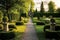 Rustic Bench in Tranquil English Garden: A Close-Up Amid Nature\\\'s Beauty