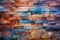 The Rustic Blend: Brown and blue stone wall texture with orange and purple blocks, Generative AI