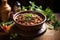 rustic bowl filled with hearty chili