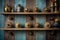 rustic brass door knobs arranged on wooden shelf