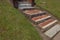 Rustic brick stairway constructed from recycled brick, stone, and marble