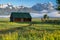 Rustic building, part of the historic Morman Row homestead in Antelope Flats, in Grand Teton National Park Wyoming, at sunrise